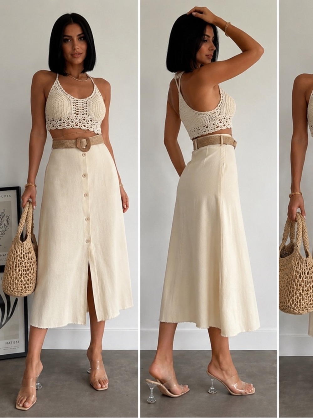 Zara Cream Button-Front Midi Skirt - Picture 7 of 8